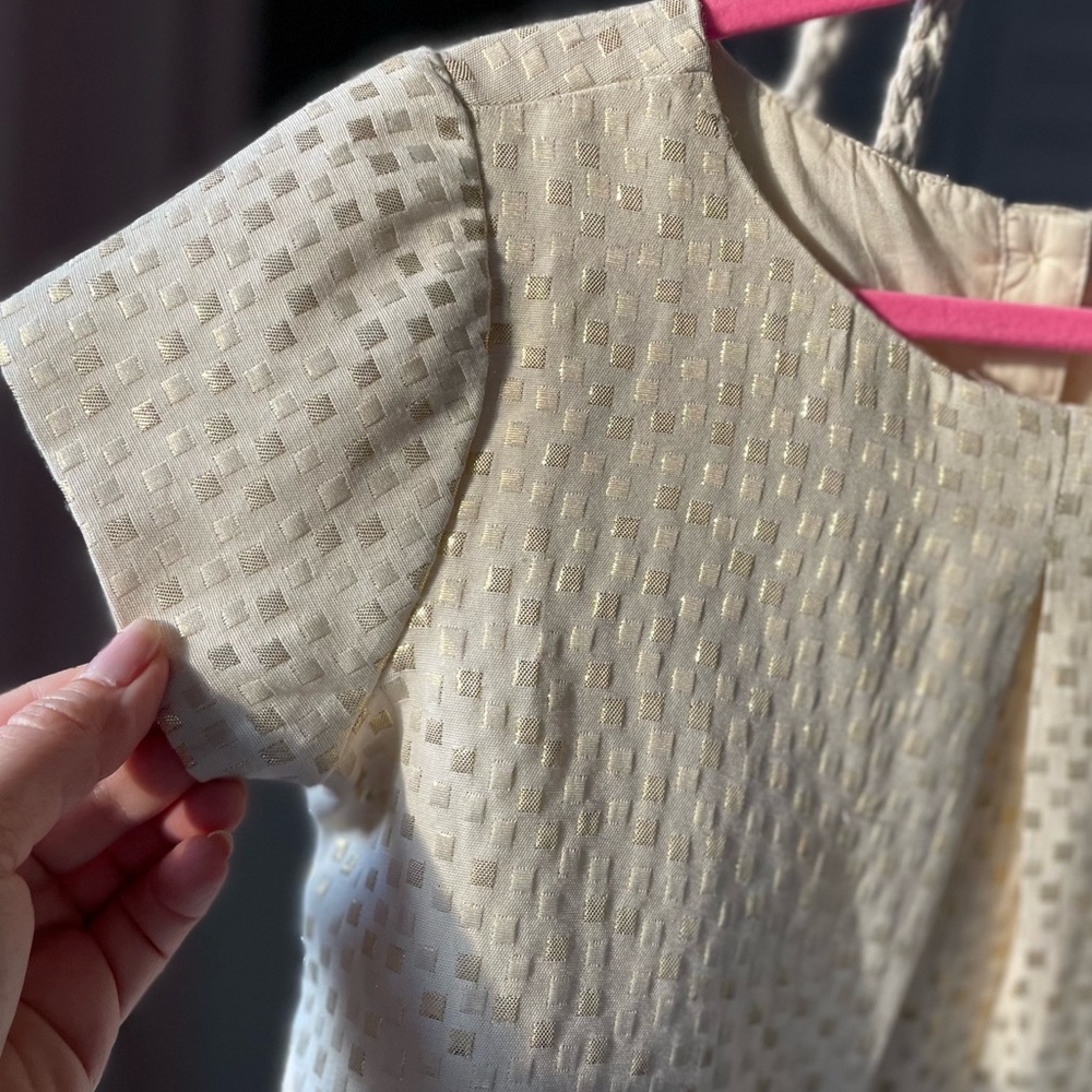 Girls dress by GAP, size M (8), beautiful ivory w/golden squares.